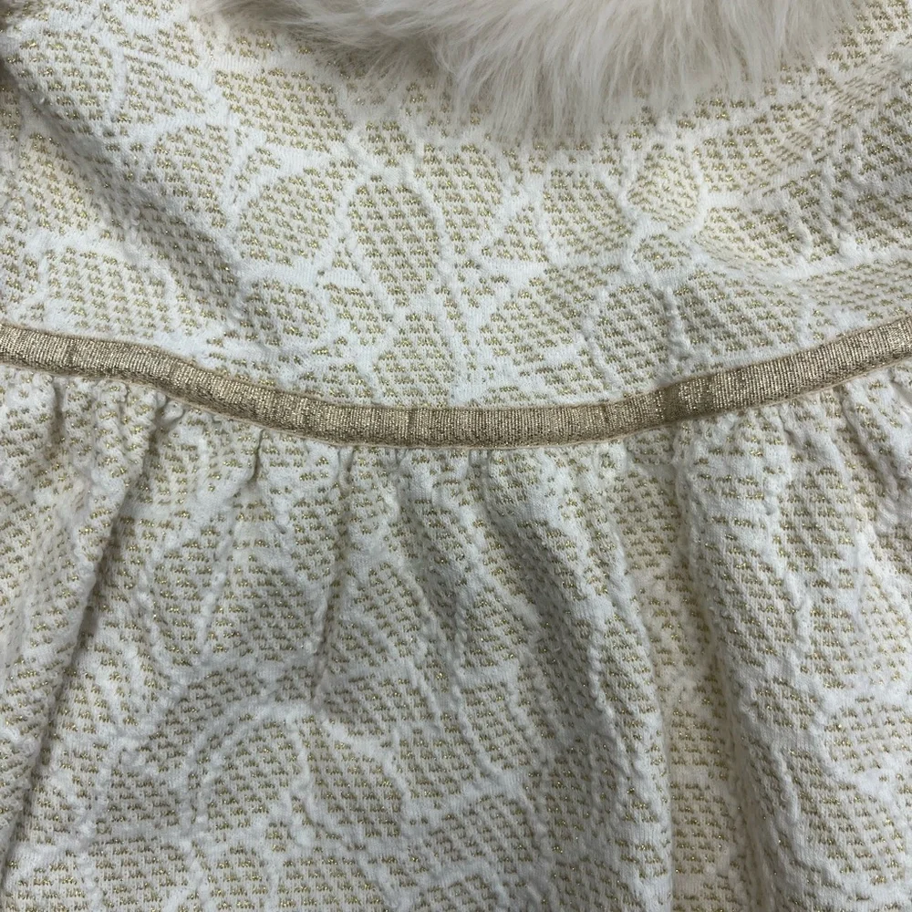 Janie and Jack Cream Jacquard Dress with Faux Fur Trim girls 12-18m